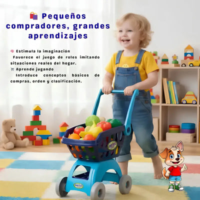 Carrito de Compras Infantil con Accesorios | Juguete de Imitación Educativo para Niños