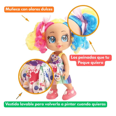 Muñeca Coloreable + Perrito + Pinturas Temperas