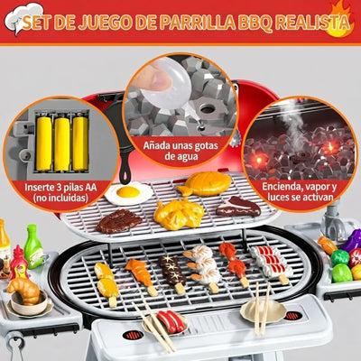 Parrilla BBQ de Juguete para Niños con Accesorios | Cocina Infantil Interactiva con Luces y Sonidos