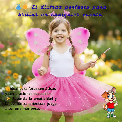 Disfraz de Mariposa para Niña con Alas, Tutú, Varita y Vincha | Set Fantasía Completo