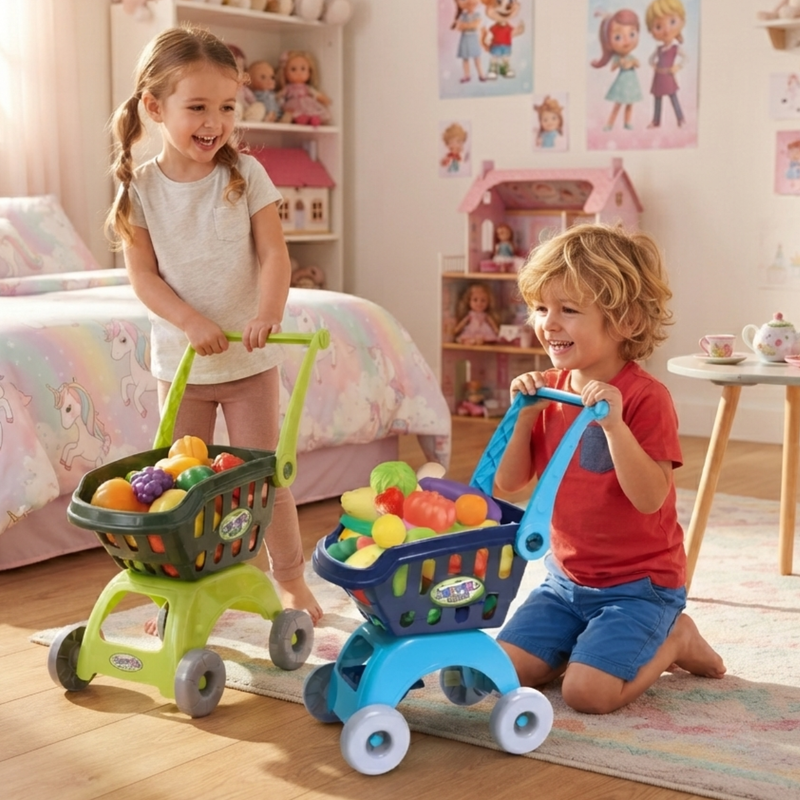Carrito de Compras Infantil con Accesorios | Juguete de Imitación Educativo para Niños