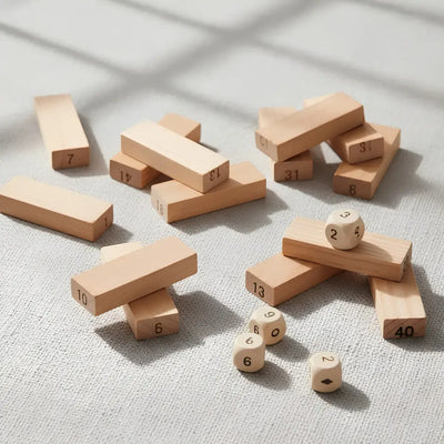 Torre de Madera con Números y Dados | Juego de Mesa Familiar de Habilidad y Estrategia