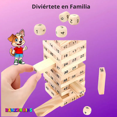 Torre de Madera con Números y Dados | Juego de Mesa Familiar de Habilidad y Estrategia