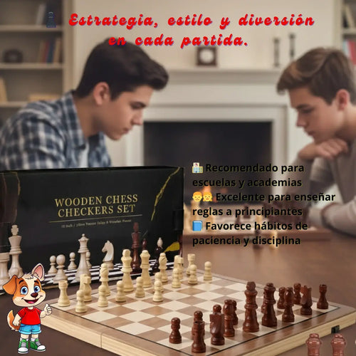 Ajedrez de Madera Portátil con Tablero Plegable | Juego Clásico Educativo Completo