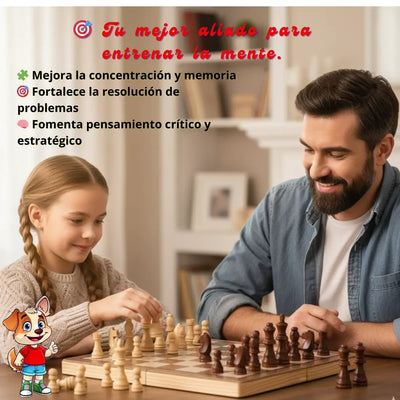 Ajedrez de Madera Portátil con Tablero Plegable | Juego Clásico Educativo Completo