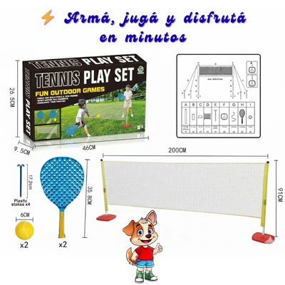 Set Red Tenis Portátil Paletas Pelotas Juego Exterior para Niños