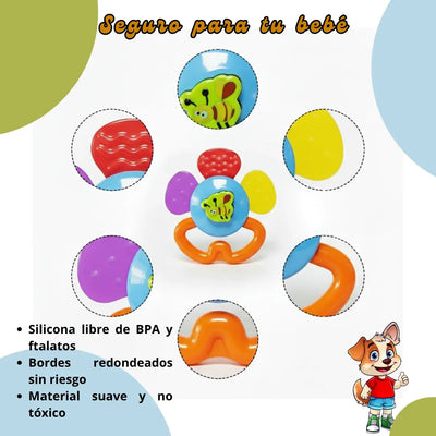 Mordillo Sonajero de Silicona para Bebé | Juguete Sensorial Suave y Seguro