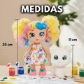 Muñeca Coloreable + Perrito + Pinturas Temperas - imagen 6
