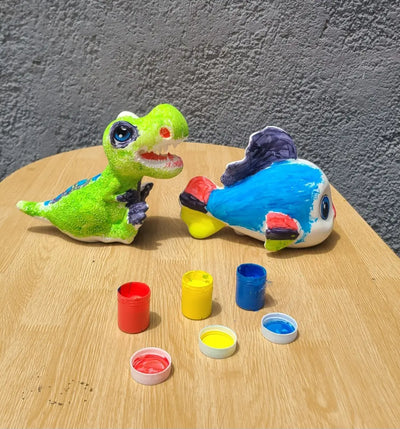 Figuras para pintar: Fish, Shark and Dino - Coloreable + Temperas + Pincel